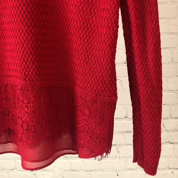 Women's Lucky Brand bright red sweater with chevron pattern knit. Size medium - Picture 7 of 16